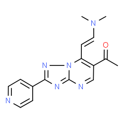 ChemSpider 2D Image | 1-{7-[(E)-2-(Dimethylamino)vinyl]-2-(4-pyridinyl)[1,2,4]triazolo[1,5-a]pyrimidin-6-yl}ethanone | C16H16N6O