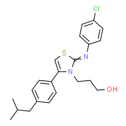 ChemSpider 2D Image | 3-{2-[(4-Chlorophenyl)imino]-4-(4-isobutylphenyl)-1,3-thiazol-3(2H)-yl}-1-propanol | C22H25ClN2OS