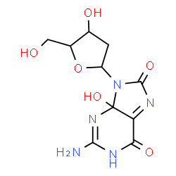 ChemSpider 2D Image | 2-Amino-9-(2-deoxypentofuranosyl)-4-hydroxy-4,9-dihydro-1H-purine-6,8-dione | C10H13N5O6