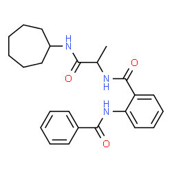 ChemSpider 2D Image | 2-(Benzoylamino)-N-[1-(cycloheptylamino)-1-oxo-2-propanyl]benzamide | C24H29N3O3
