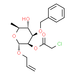 ChemSpider 2D Image | Allyl 3-O-benzyl-2-O-(chloroacetyl)-6-deoxy-alpha-L-mannopyranoside | C18H23ClO6
