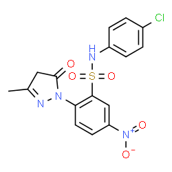 ChemSpider 2D Image | N-(4-Chlorophenyl)-2-(3-methyl-5-oxo-4,5-dihydro-1H-pyrazol-1-yl)-5-nitrobenzenesulfonamide | C16H13ClN4O5S