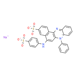 ChemSpider 2D Image | Sodium 7-phenyl-5-[(4-sulfonatophenyl)amino]benzo[a]phenazin-7-ium-3-sulfonate | C28H18N3NaO6S2