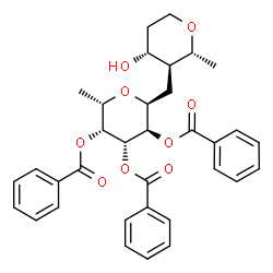 ChemSpider 2D Image | (2S,3R,4R,5R,6S)-2-{[(2R,3S,4R)-4-Hydroxy-2-methyltetrahydro-2H-pyran-3-yl]methyl}-6-methyltetrahydro-2H-pyran-3,4,5-triyl tribenzoate | C34H36O9