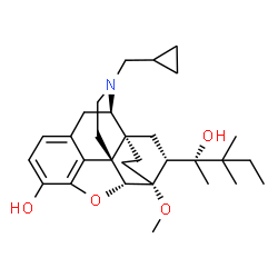 ChemSpider 2D Image | (5alpha,6beta,14beta,18R)-17-(Cyclopropylmethyl)-18-[(2R)-2-hydroxy-3,3-dimethyl-2-pentanyl]-6-methoxy-18,19-dihydro-4,5-epoxy-6,14-ethenomorphinan-3-ol | C30H43NO4