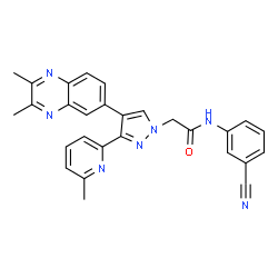 ChemSpider 2D Image | N-(3-Cyanophenyl)-2-[4-(2,3-dimethyl-6-quinoxalinyl)-3-(6-methyl-2-pyridinyl)-1H-pyrazol-1-yl]acetamide | C28H23N7O