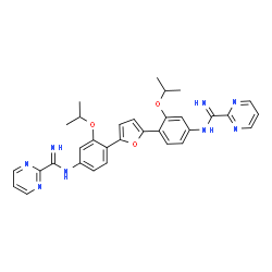ChemSpider 2D Image | N,N'-[2,5-Furandiylbis(3-isopropoxy-4,1-phenylene)]di(2-pyrimidinecarboximidamide) | C32H32N8O3