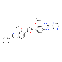 ChemSpider 2D Image | N,N'-[2,5-Furandiylbis(3-isopropoxy-4,1-phenylene)]di(2-pyrazinecarboximidamide) | C32H32N8O3