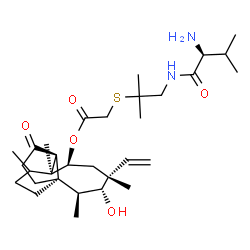 ChemSpider 2D Image | (1R,2S,3R,4R,6S,7S,8S)-3-Hydroxy-2,4,7,14-tetramethyl-9-oxo-4-vinyltricyclo[5.4.3.0~1,8~]tetradec-6-yl {[2-methyl-1-(L-valylamino)-2-propanyl]sulfanyl}acetate | C31H52N2O5S