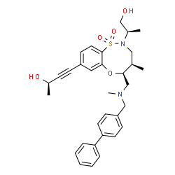 ChemSpider 2D Image | (2R)-4-{(4R,5S)-5-{[(4-Biphenylylmethyl)(methyl)amino]methyl}-2-[(2R)-1-hydroxy-2-propanyl]-4-methyl-1,1-dioxido-2,3,4,5-tetrahydro-6,1,2-benzoxathiazocin-8-yl}-3-butyn-2-ol | C32H38N2O5S