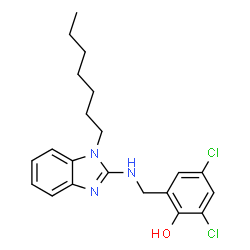 ChemSpider 2D Image | 2,4-Dichloro-6-{[(1-heptyl-1H-benzimidazol-2-yl)amino]methyl}phenol | C21H25Cl2N3O