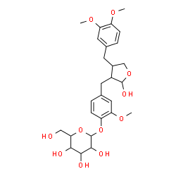 ChemSpider 2D Image | 4-{[4-(3,4-Dimethoxybenzyl)-2-hydroxytetrahydro-3-furanyl]methyl}-2-methoxyphenyl hexopyranoside | C27H36O11