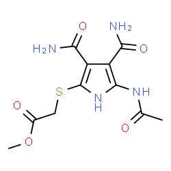 ChemSpider 2D Image | Methyl [(5-acetamido-3,4-dicarbamoyl-1H-pyrrol-2-yl)sulfanyl]acetate | C11H14N4O5S