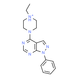 ChemSpider 2D Image | 1-Ethyl-4-(1-phenyl-1H-pyrazolo[3,4-d]pyrimidin-4-yl)piperazin-1-ium | C17H21N6