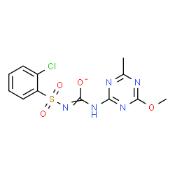 ChemSpider 2D Image | N'-[(2-Chlorophenyl)sulfonyl]-N-(4-methoxy-6-methyl-1,3,5-triazin-2-yl)carbamimidate | C12H11ClN5O4S