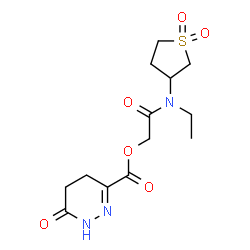 ChemSpider 2D Image | 2-[(1,1-Dioxidotetrahydro-3-thiophenyl)(ethyl)amino]-2-oxoethyl 6-oxo-1,4,5,6-tetrahydro-3-pyridazinecarboxylate | C13H19N3O6S
