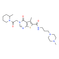 ChemSpider 2D Image | 5-Methyl-N-[3-(4-methyl-1-piperazinyl)propyl]-3-[2-(2-methyl-1-piperidinyl)-2-oxoethyl]-4-oxo-3,4-dihydrothieno[2,3-d]pyrimidine-6-carboxamide | C24H36N6O3S