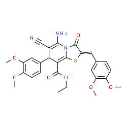 ChemSpider 2D Image | Ethyl 5-amino-6-cyano-2-(3,4-dimethoxybenzylidene)-7-(3,4-dimethoxyphenyl)-3-oxo-2,3-dihydro-7H-[1,3]thiazolo[3,2-a]pyridine-8-carboxylate | C28H27N3O7S