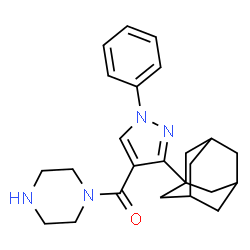 ChemSpider 2D Image | [3-(Adamantan-1-yl)-1-phenyl-1H-pyrazol-4-yl](1-piperazinyl)methanone | C24H30N4O