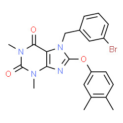 ChemSpider 2D Image | 7-(3-Bromobenzyl)-8-(3,4-dimethylphenoxy)-1,3-dimethyl-3,7-dihydro-1H-purine-2,6-dione | C22H21BrN4O3