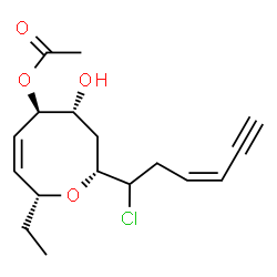 ChemSpider 2D Image | (2R,4R,5R,6Z,8R)-2-[(3Z)-1-Chloro-3-hexen-5-yn-1-yl]-8-ethyl-4-hydroxy-3,4,5,8-tetrahydro-2H-oxocin-5-yl acetate | C17H23ClO4
