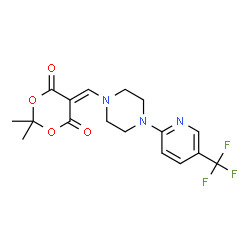 ChemSpider 2D Image | 2,2-Dimethyl-5-({4-[5-(trifluoromethyl)-2-pyridinyl]-1-piperazinyl}methylene)-1,3-dioxane-4,6-dione | C17H18F3N3O4