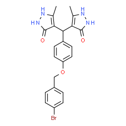ChemSpider 2D Image | 4,4'-({4-[(4-Bromobenzyl)oxy]phenyl}methylene)bis(3-methyl-1H-pyrazol-5-ol) | C22H21BrN4O3