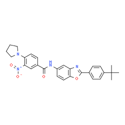 ChemSpider 2D Image | N-{2-[4-(2-Methyl-2-propanyl)phenyl]-1,3-benzoxazol-5-yl}-3-nitro-4-(1-pyrrolidinyl)benzamide | C28H28N4O4