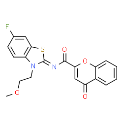 ChemSpider 2D Image | N-[(2Z)-6-Fluoro-3-(2-methoxyethyl)-1,3-benzothiazol-2(3H)-ylidene]-4-oxo-4H-chromene-2-carboxamide | C20H15FN2O4S