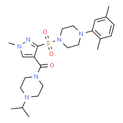 ChemSpider 2D Image | (3-{[4-(2,5-Dimethylphenyl)-1-piperazinyl]sulfonyl}-1-methyl-1H-pyrazol-4-yl)(4-isopropyl-1-piperazinyl)methanone | C24H36N6O3S