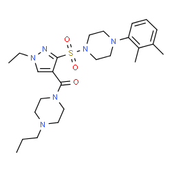 ChemSpider 2D Image | (3-{[4-(2,3-Dimethylphenyl)-1-piperazinyl]sulfonyl}-1-ethyl-1H-pyrazol-4-yl)(4-propyl-1-piperazinyl)methanone | C25H38N6O3S