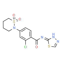 ChemSpider 2D Image | 2-Chloro-4-(1,1-dioxido-1,2-thiazinan-2-yl)-N-(1,3,4-thiadiazol-2-yl)benzamide | C13H13ClN4O3S2