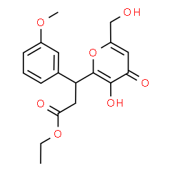 ChemSpider 2D Image | Ethyl 3-[3-hydroxy-6-(hydroxymethyl)-4-oxo-4H-pyran-2-yl]-3-(3-methoxyphenyl)propanoate | C18H20O7