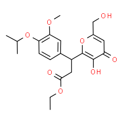 ChemSpider 2D Image | Ethyl 3-[3-hydroxy-6-(hydroxymethyl)-4-oxo-4H-pyran-2-yl]-3-(4-isopropoxy-3-methoxyphenyl)propanoate | C21H26O8
