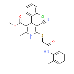ChemSpider 2D Image | Methyl 4-(2-chlorophenyl)-5-cyano-6-({2-[(2-ethylphenyl)amino]-2-oxoethyl}sulfanyl)-2-methyl-1,4-dihydro-3-pyridinecarboxylate | C25H24ClN3O3S