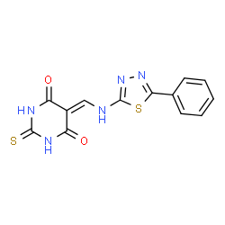 ChemSpider 2D Image | 5-{[(5-Phenyl-1,3,4-thiadiazol-2-yl)amino]methylene}-2-thioxodihydro-4,6(1H,5H)-pyrimidinedione | C13H9N5O2S2