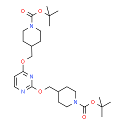 ChemSpider 2D Image | Bis(2-methyl-2-propanyl) 4,4'-[2,4-pyrimidinediylbis(oxymethylene)]di(1-piperidinecarboxylate) | C26H42N4O6