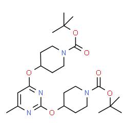 ChemSpider 2D Image | Bis(2-methyl-2-propanyl) 4,4'-[(6-methyl-2,4-pyrimidinediyl)bis(oxy)]di(1-piperidinecarboxylate) | C25H40N4O6