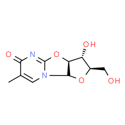 ChemSpider 2D Image | (2R,3R,3aS,9aS)-3-Hydroxy-2-(hydroxymethyl)-7-methyl-2,3,3a,9a-tetrahydro-6H-furo[2',3':4,5][1,3]oxazolo[3,2-a]pyrimidin-6-one | C10H12N2O5