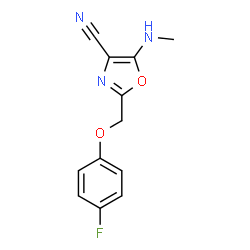 ChemSpider 2D Image | 2-[(4-Fluorophenoxy)methyl]-5-(methylamino)-1,3-oxazole-4-carbonitrile | C12H10FN3O2