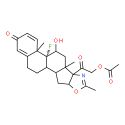 ChemSpider 2D Image | 2-[(4bR)-4b-Fluoro-5-hydroxy-4a,6a,8-trimethyl-2-oxo-2,4a,4b,5,6,6a,9a,10,10a,10b,11,12-dodecahydro-6bH-naphtho[2',1':4,5]indeno[1,2-d][1,3]oxazol-6b-yl]-2-oxoethyl acetate | C25H30FNO6