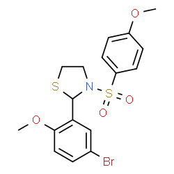ChemSpider 2D Image | 2-(5-Bromo-2-methoxyphenyl)-3-[(4-methoxyphenyl)sulfonyl]-1,3-thiazolidine | C17H18BrNO4S2