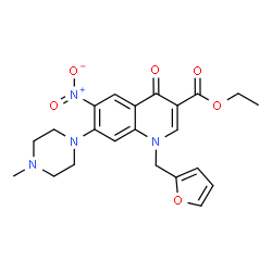 ChemSpider 2D Image | Ethyl 1-(2-furylmethyl)-7-(4-methyl-1-piperazinyl)-6-nitro-4-oxo-1,4-dihydro-3-quinolinecarboxylate | C22H24N4O6