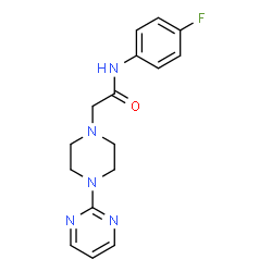 ChemSpider 2D Image | N-(4-Fluorophenyl)-2-[4-(2-pyrimidinyl)-1-piperazinyl]acetamide | C16H18FN5O
