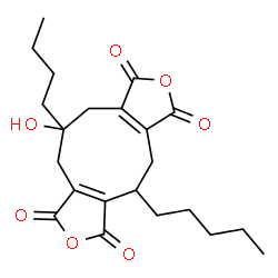 ChemSpider 2D Image | 10-Butyl-10-hydroxy-4-pentyl-5,9,10,11-tetrahydro-1H-furo[3',4':5,6]cyclonona[1,2-c]furan-1,3,6,8(4H)-tetrone | C22H28O7