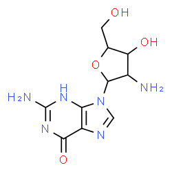 ChemSpider 2D Image | 2-Amino-9-(2-amino-2-deoxypentofuranosyl)-3,9-dihydro-6H-purin-6-one | C10H14N6O4