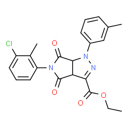 ChemSpider 2D Image | Ethyl 5-(3-chloro-2-methylphenyl)-1-(3-methylphenyl)-4,6-dioxo-1,3a,4,5,6,6a-hexahydropyrrolo[3,4-c]pyrazole-3-carboxylate | C22H20ClN3O4