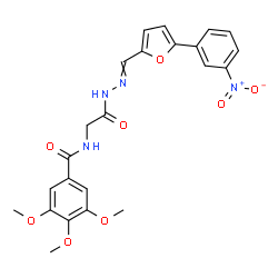 ChemSpider 2D Image | 3,4,5-Trimethoxy-N-[2-(2-{[5-(3-nitrophenyl)-2-furyl]methylene}hydrazino)-2-oxoethyl]benzamide | C23H22N4O8
