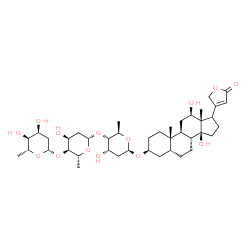ChemSpider 2D Image | (3beta,5beta,12beta,17xi)-3-{[2,6-Dideoxy-beta-D-ribo-hexopyranosyl-(1->4)-2,6-dideoxy-beta-D-ribo-hexopyranosyl-(1->4)-2,6-dideoxy-beta-D-ribo-hexopyranosyl]oxy}-12,14-dihydroxycard-20(22)-enolide | C41H64O14