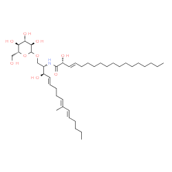 ChemSpider 2D Image | (2R,3E)-N-[(2S,3R,4E,8E,10E)-1-(D-Glucopyranosyloxy)-3-hydroxy-9-methyl-4,8,10-pentadecatrien-2-yl]-2-hydroxy-3-octadecenamide | C40H71NO9
